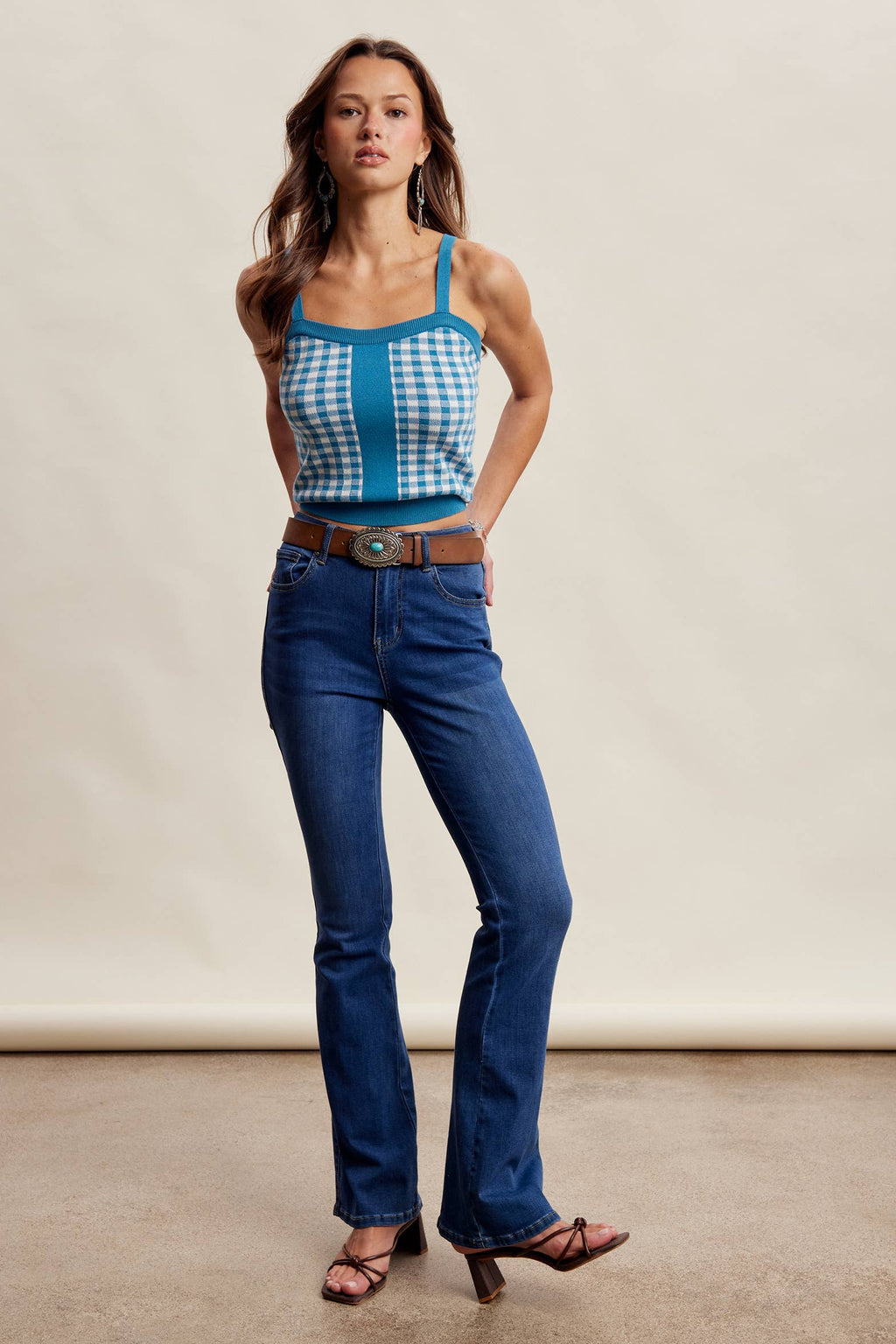 Gingham Knit Cami Tank Top