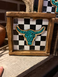 Small Checkered Pattern Stone Inlay Framed Sign