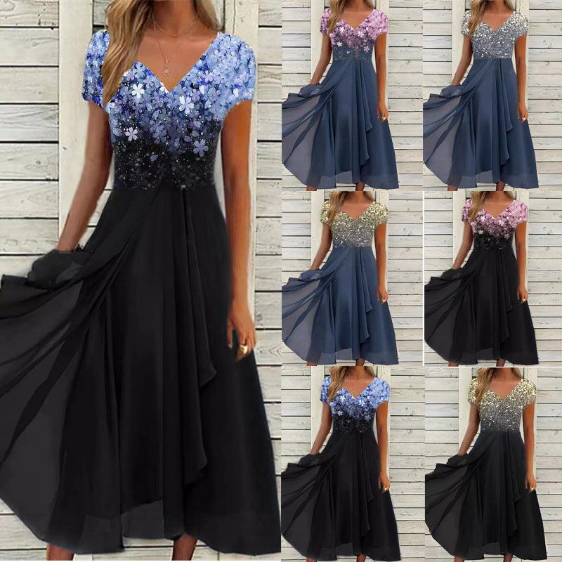 Serene Blooms Chiffon Patchwork Dress Womens Summer Dress Sb01