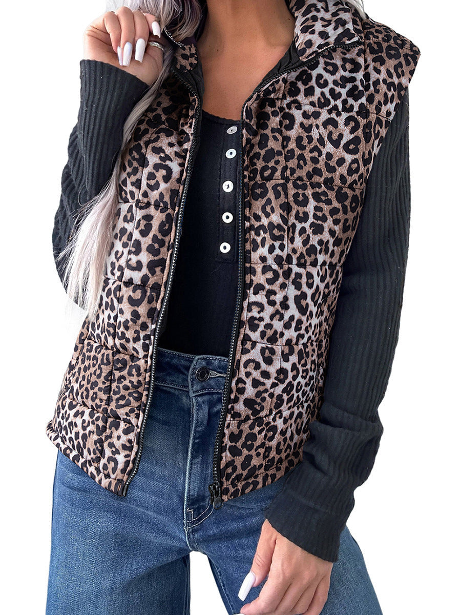 Women's Warm Cotton Vest With Leopard Print