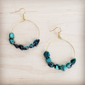 Beaded Hoop Earrings- Genuine Natural Turquoise Stones