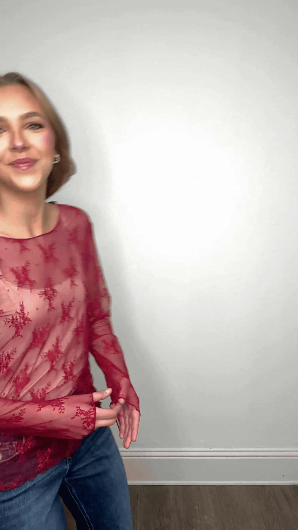 Lace Long-sleeve Top, Red
