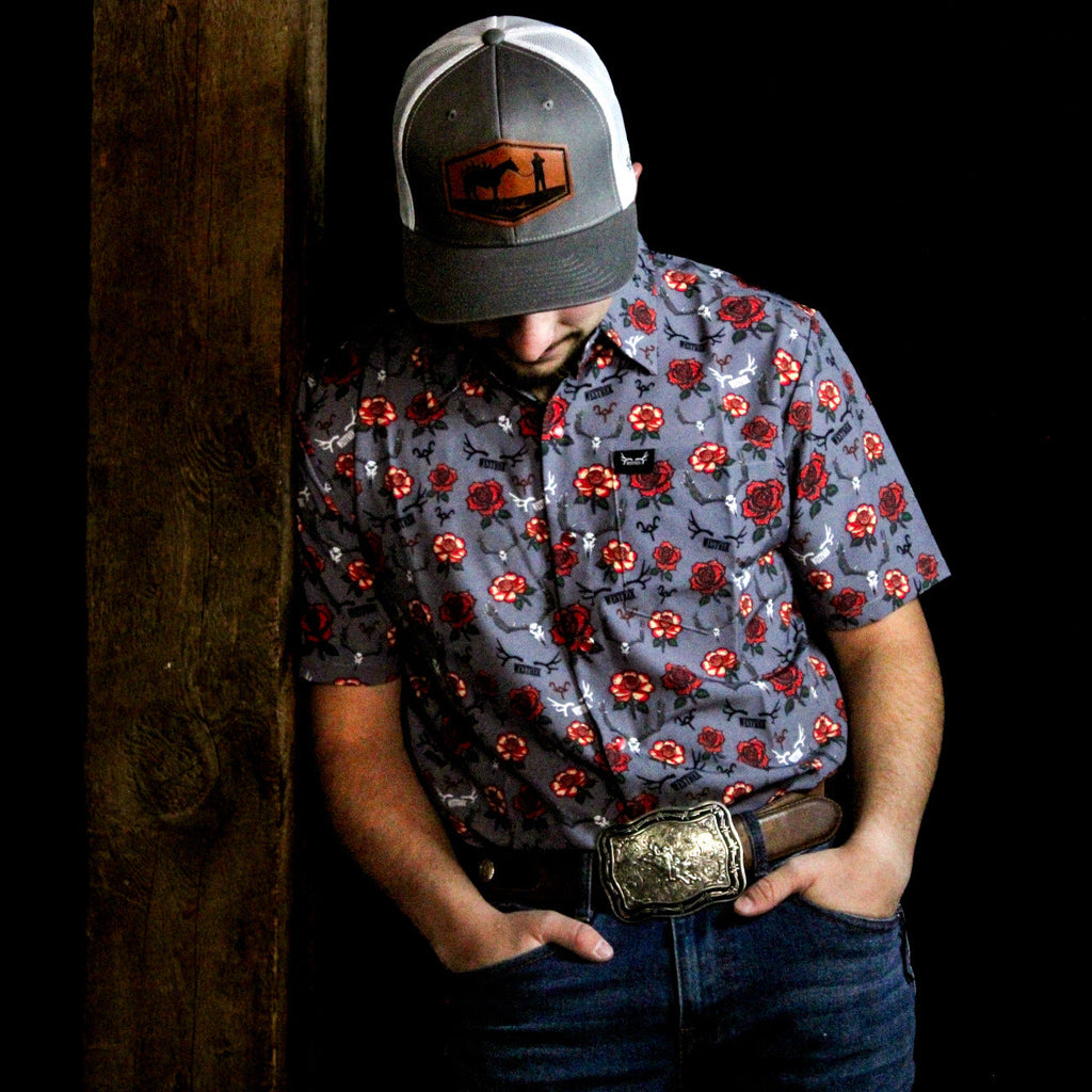 “Rowdy Rose” Pearl Snap Shirt | Western Red Pearl Snap Button-Up for Ranch & Rodeo | Westrek