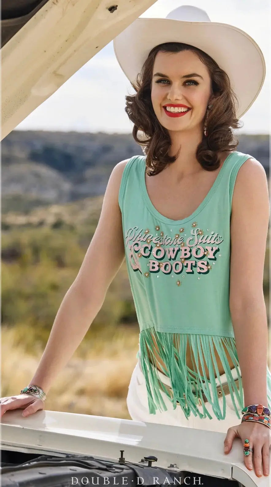 Double D Ranch Rhinestone Suits & Cowboy Boots Fringe Tank Top