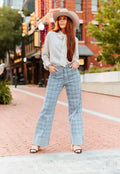Lightwash Plaid Printed Highrise
Cuffedwideleg Jeans(31in)
