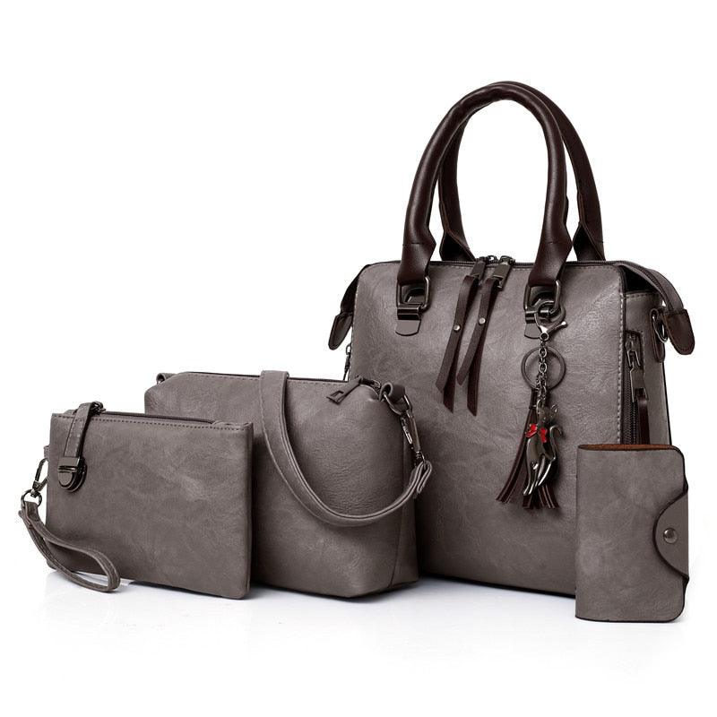 Vintage Leather 4 Piece Messenger Bag Set Carryall Model VL4P Tote Clutch