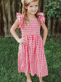 Summer Plaid Smocked Ruffle Girl Dress Sibling Outfits