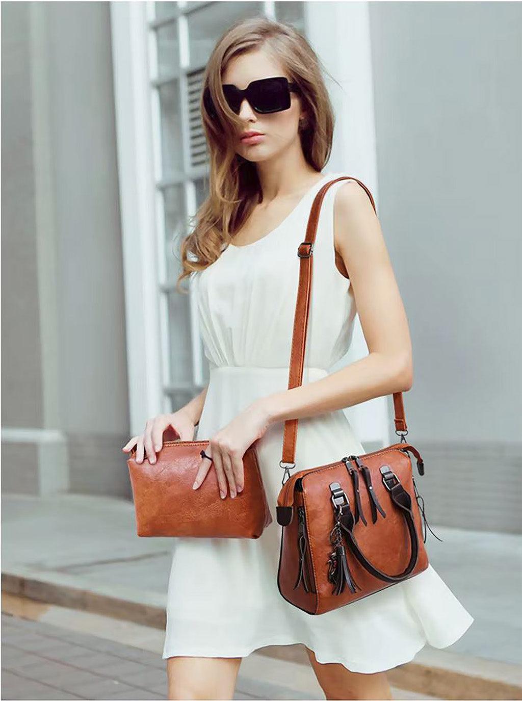 Vintage Leather 4 Piece Messenger Bag Set Carryall Model VL4P Tote Clutch
