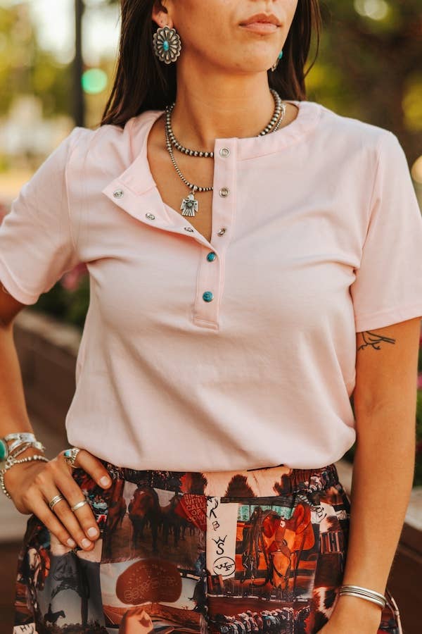 Turquoise Snap Tee