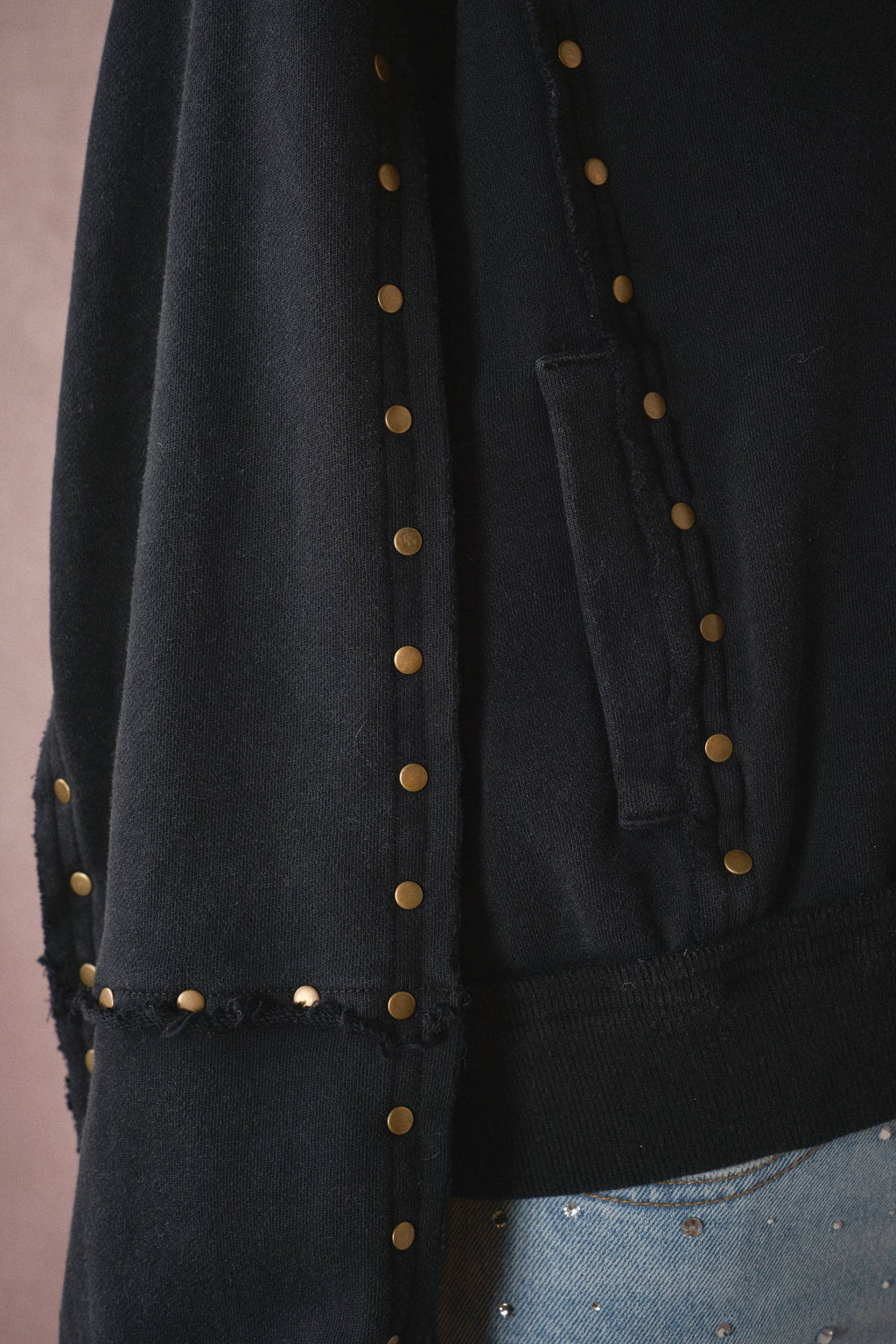 Studded Half-Zip Sweatshirt Black & Cream