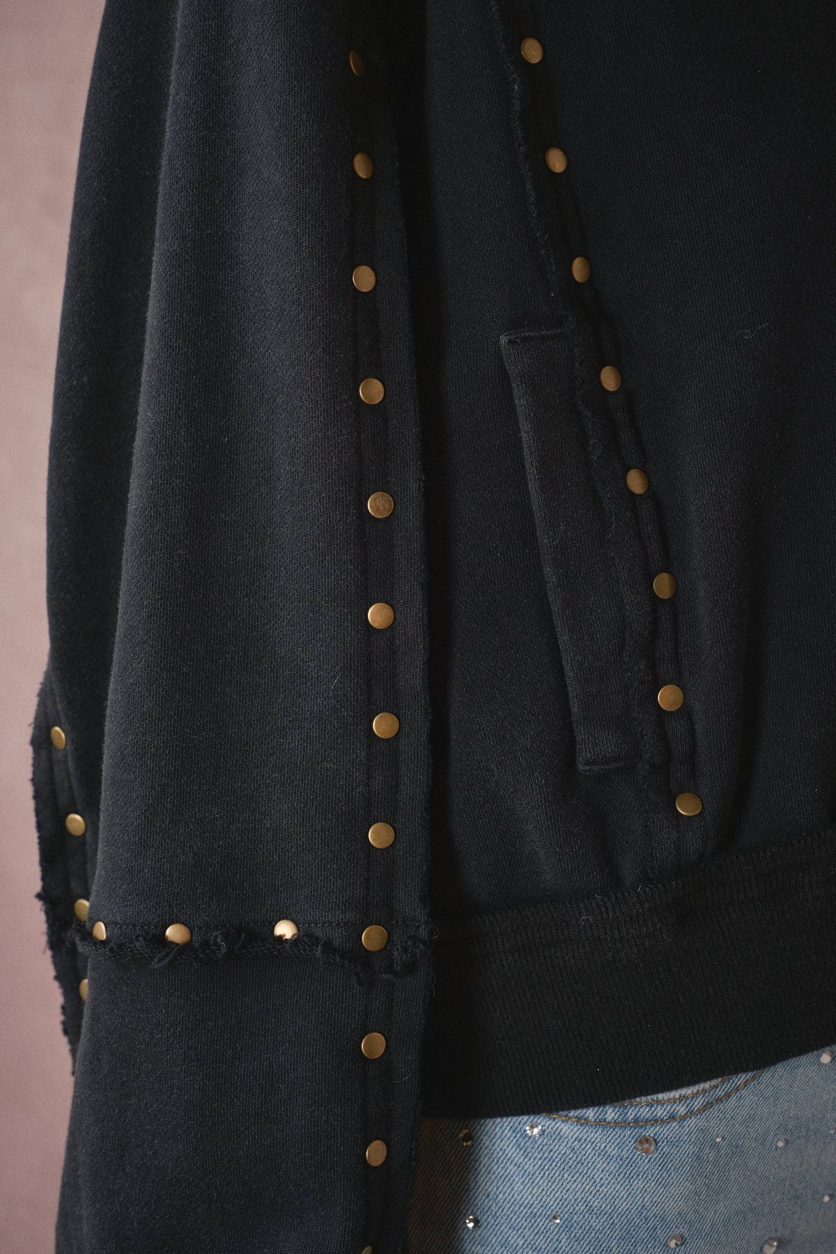 Studded Half-Zip Sweatshirt Black & Cream