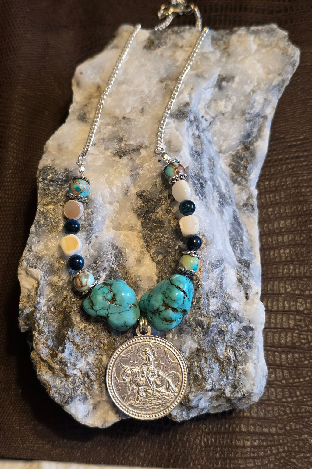 Cowgirl Reiner Pendant Necklace, Turquoise Nuggets & Imperial Jasper