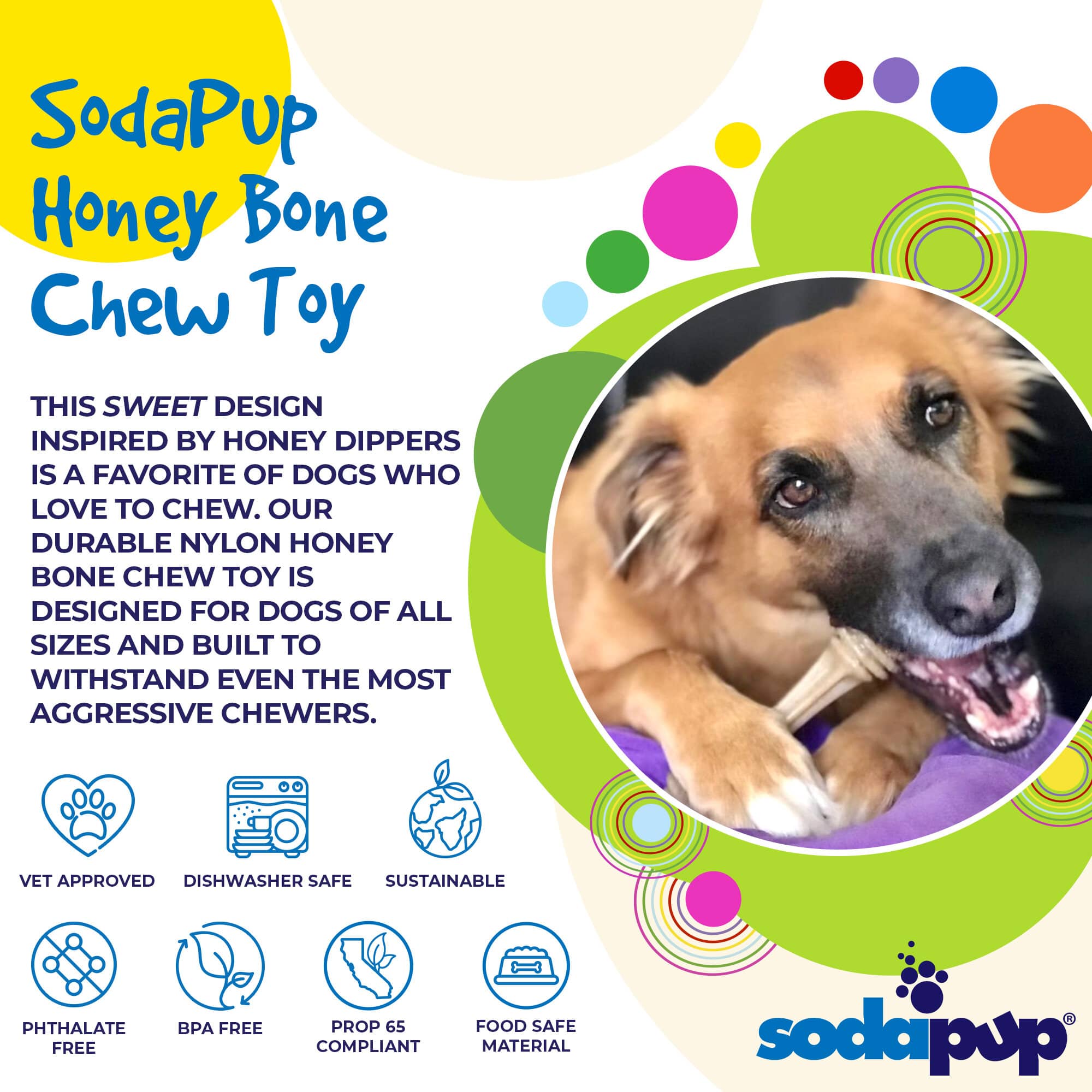 SodaPup Nylon Dog Toy Honey Bone eChew For Aggressive Chewers
