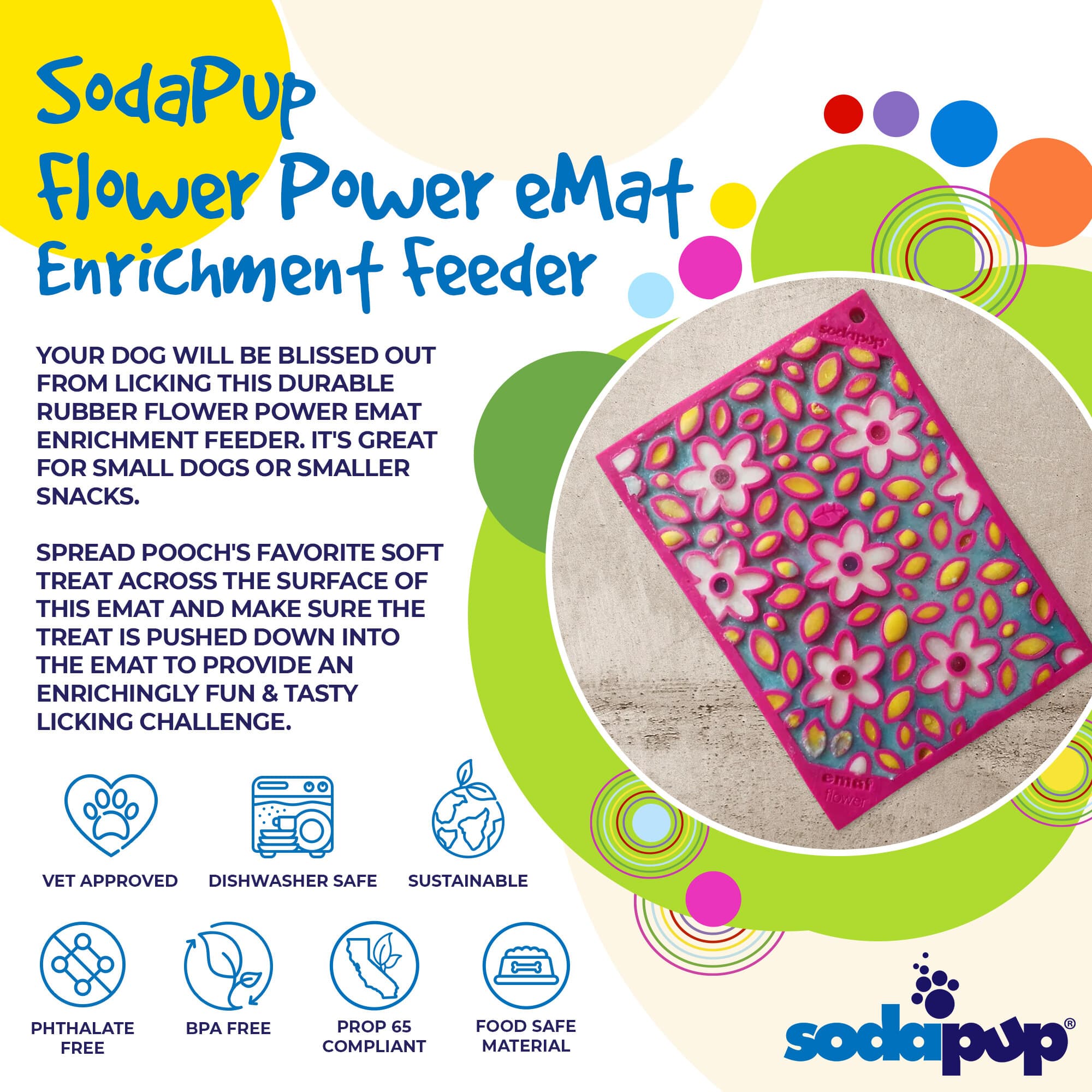 SodaPup Flower Power eMat Enrichment Lick Mat for Dogs and Cats
