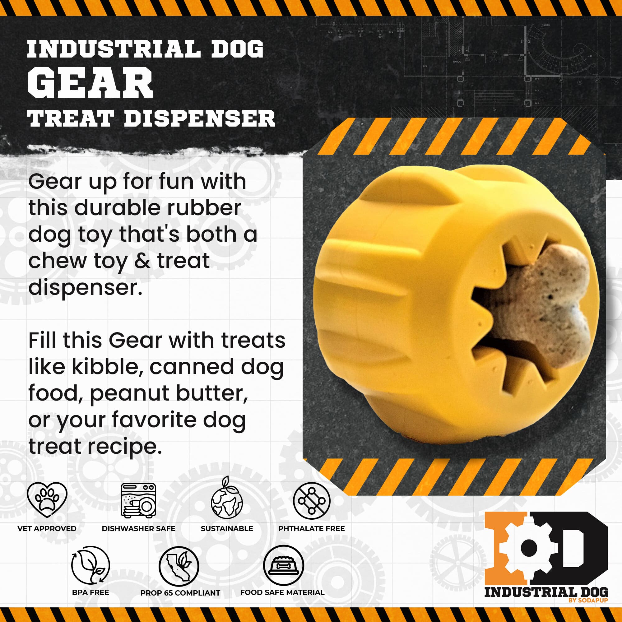 Gear eDispenser Rubber Treat Holder and Chew Toy for Dogs