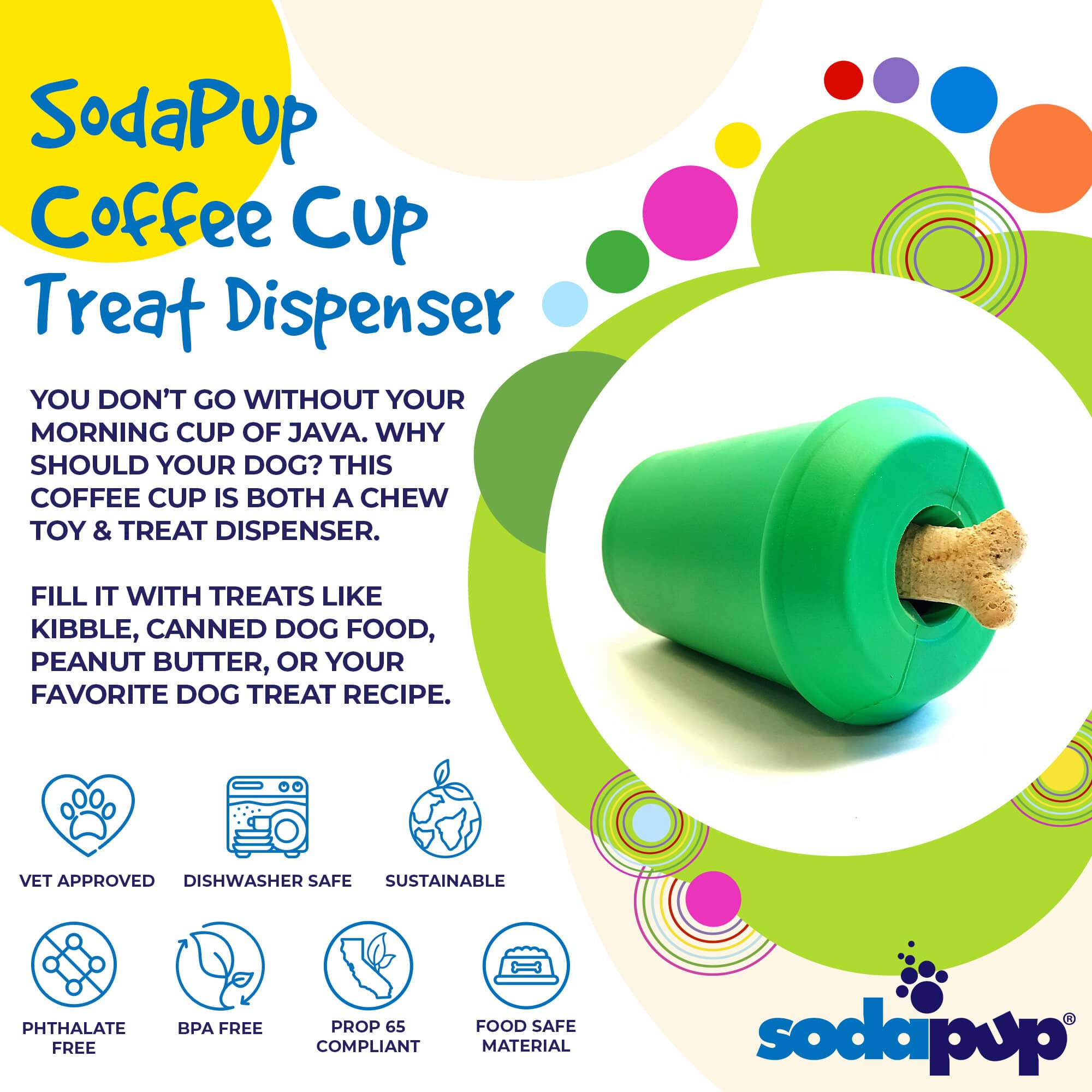 Coffee Cup Rubber Dog Chew Toy Treat Dispenser EDispenser