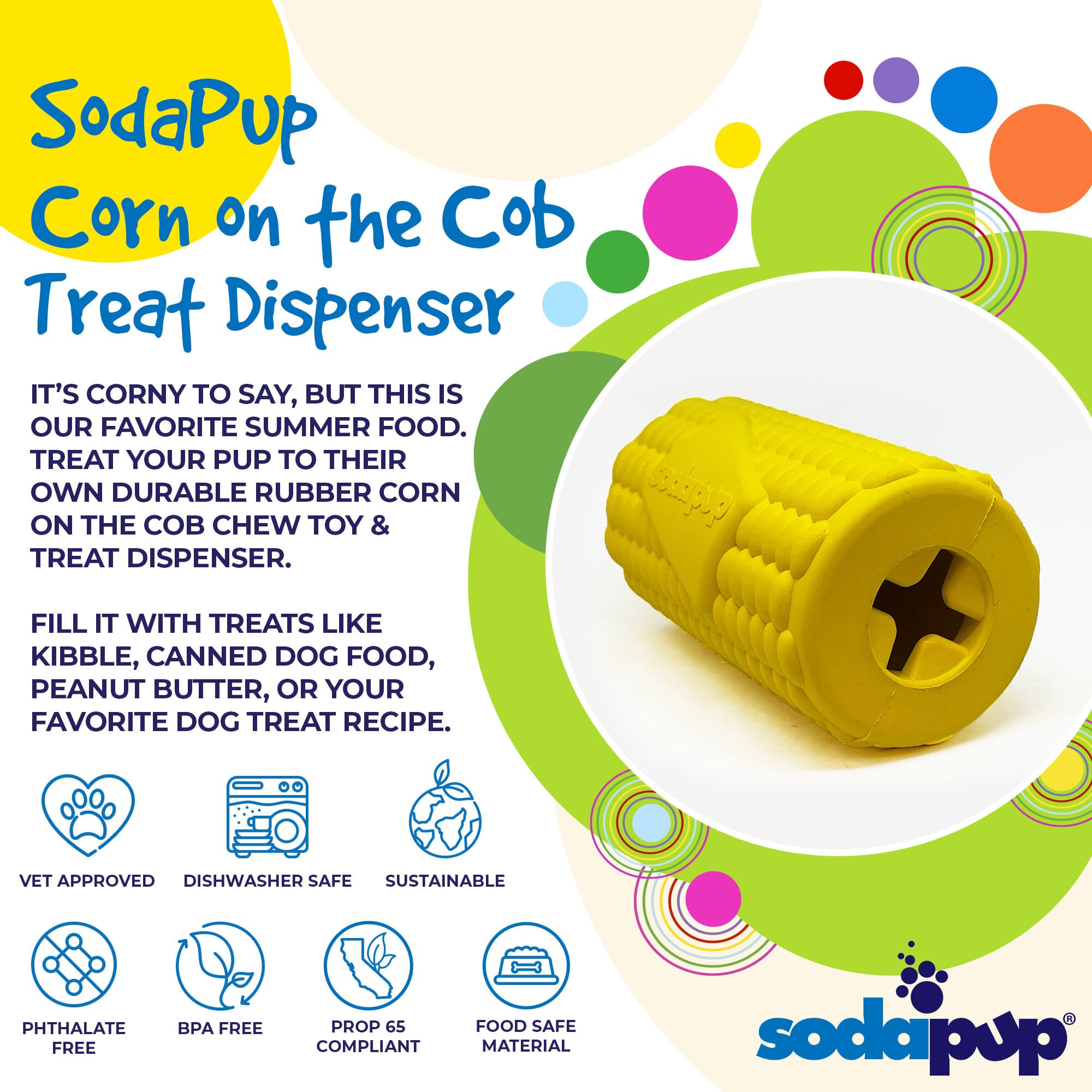 Corn On The Cob eDispenser Dog Toy Treat Dispenser Usa Made