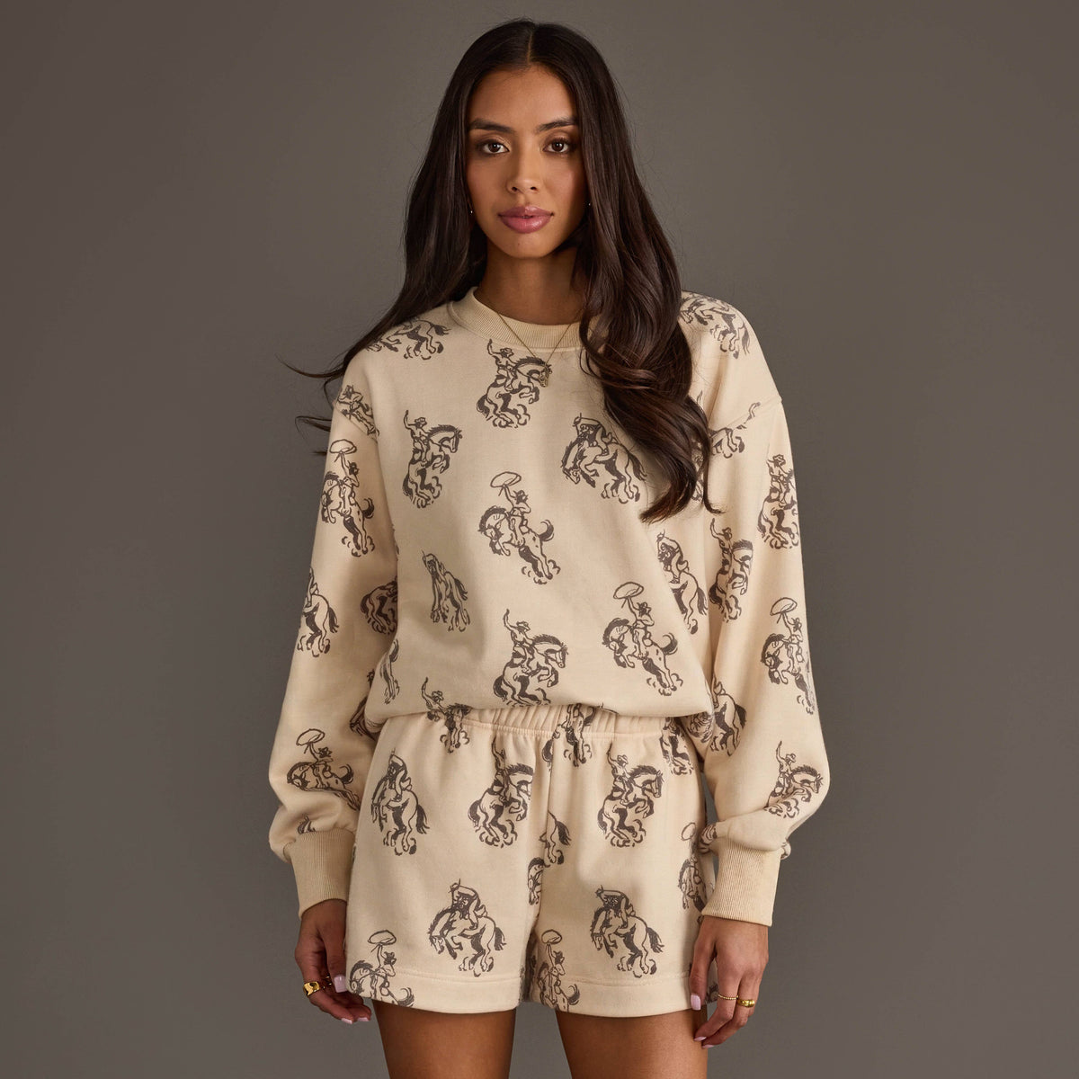 Ivory Western Print Sweatshirt