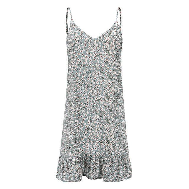 Two Piece Lace Floral Print Summer Dress Spaghetti Strap Ruffled Model 2024