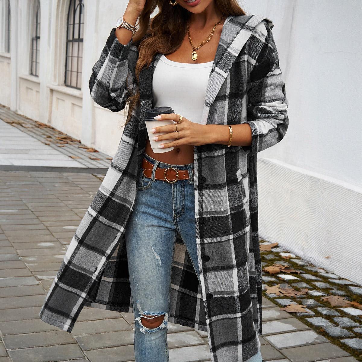 Hooded Checkered Cowgirl Jacket Model Checkerboard Outerwear