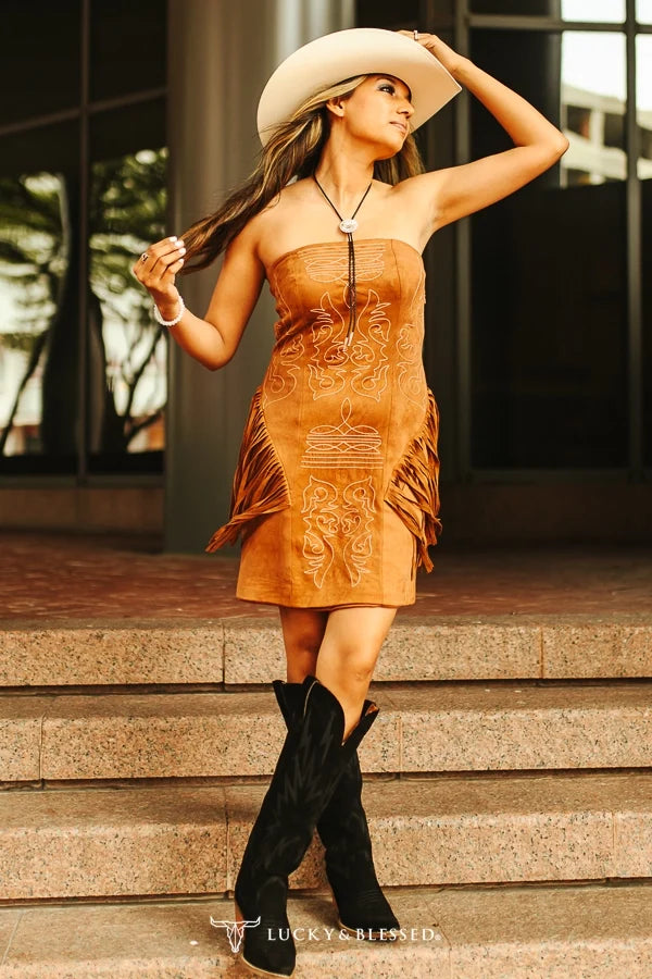 Camel Dusk Fringe Dress