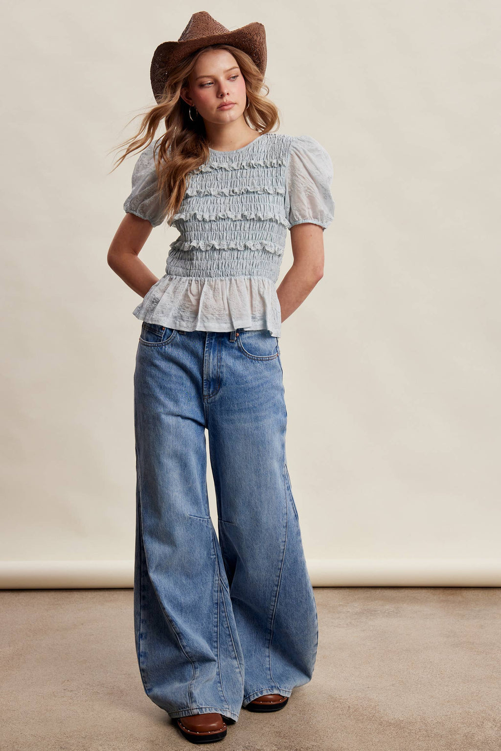 Smocked Lace Puff Sleeve Top