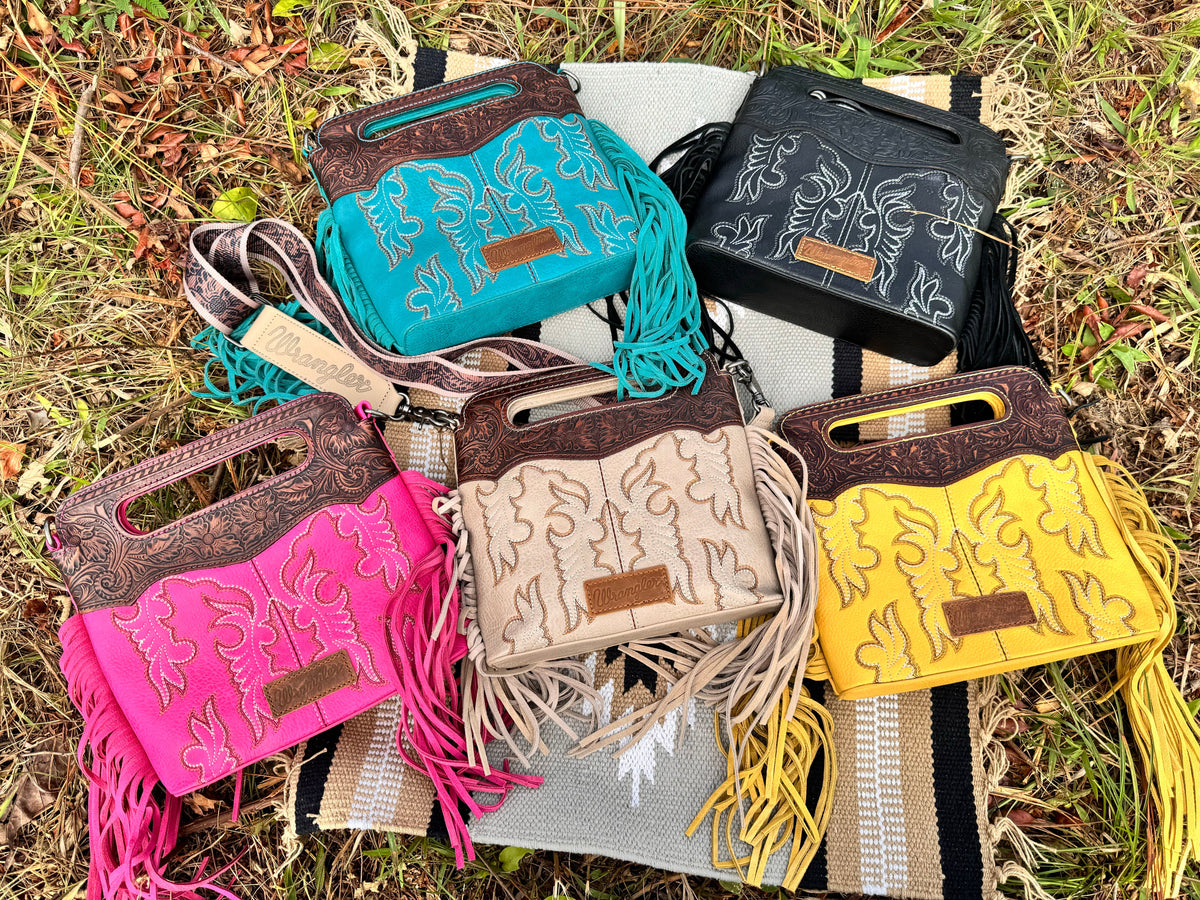 Wrangler Top Handle Embroidered Fringe Tote/Crossbody