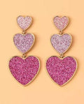 Glitter Pave Triple Heart Dangle Valentine's Day Earrings