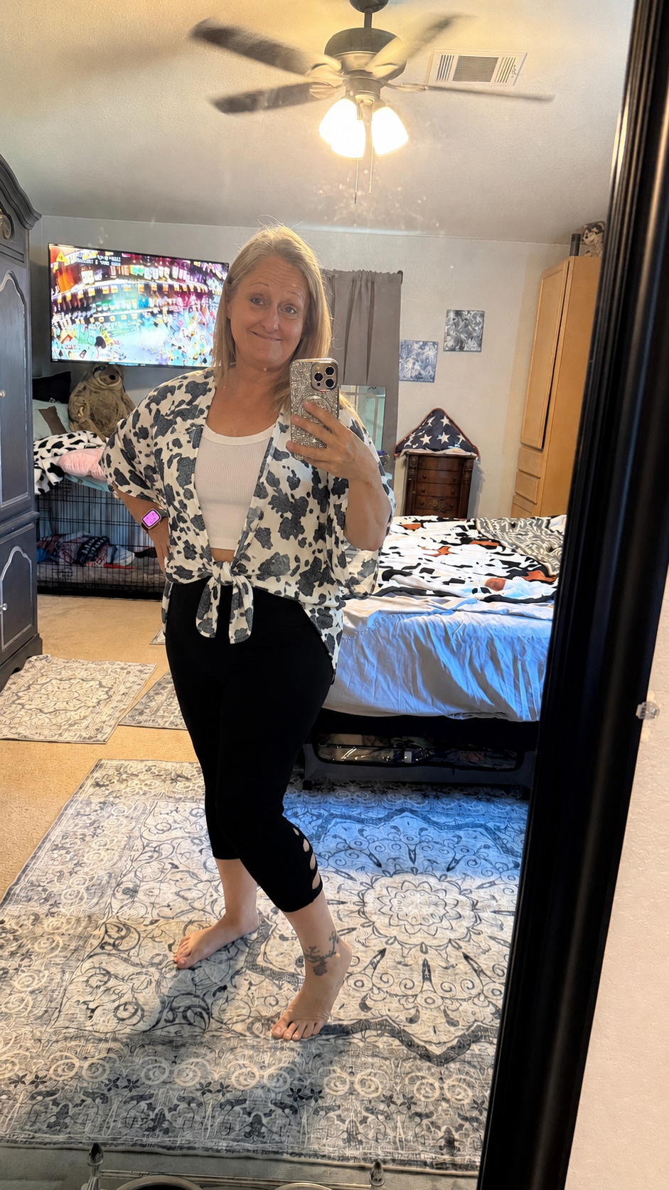 HEIMISH COW PRINT 3/4 SLEEVE CARDIGAN
