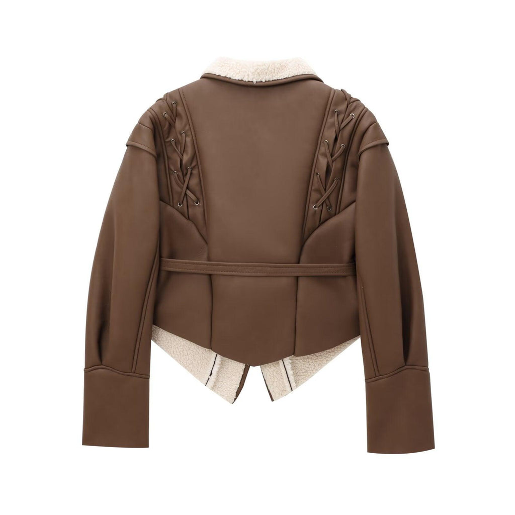 Chic French Waist Suede Jacket Outerwear Lace Closure
