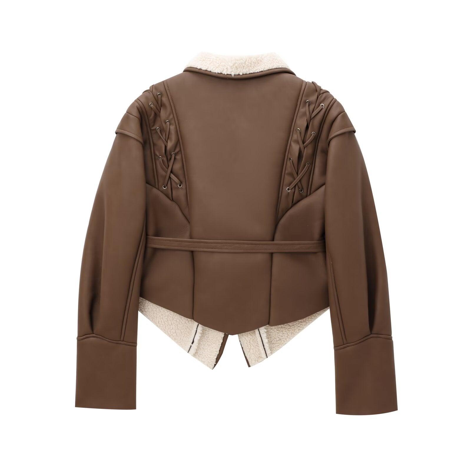 Chic French Waist Suede Jacket Outerwear Lace Closure