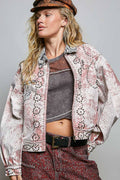 “Pretty in Pink” Studded Vintage Cropped Zip-Front Jacket