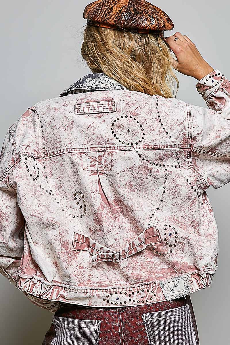 “Pretty in Pink” Studded Vintage Cropped Zip-Front Jacket