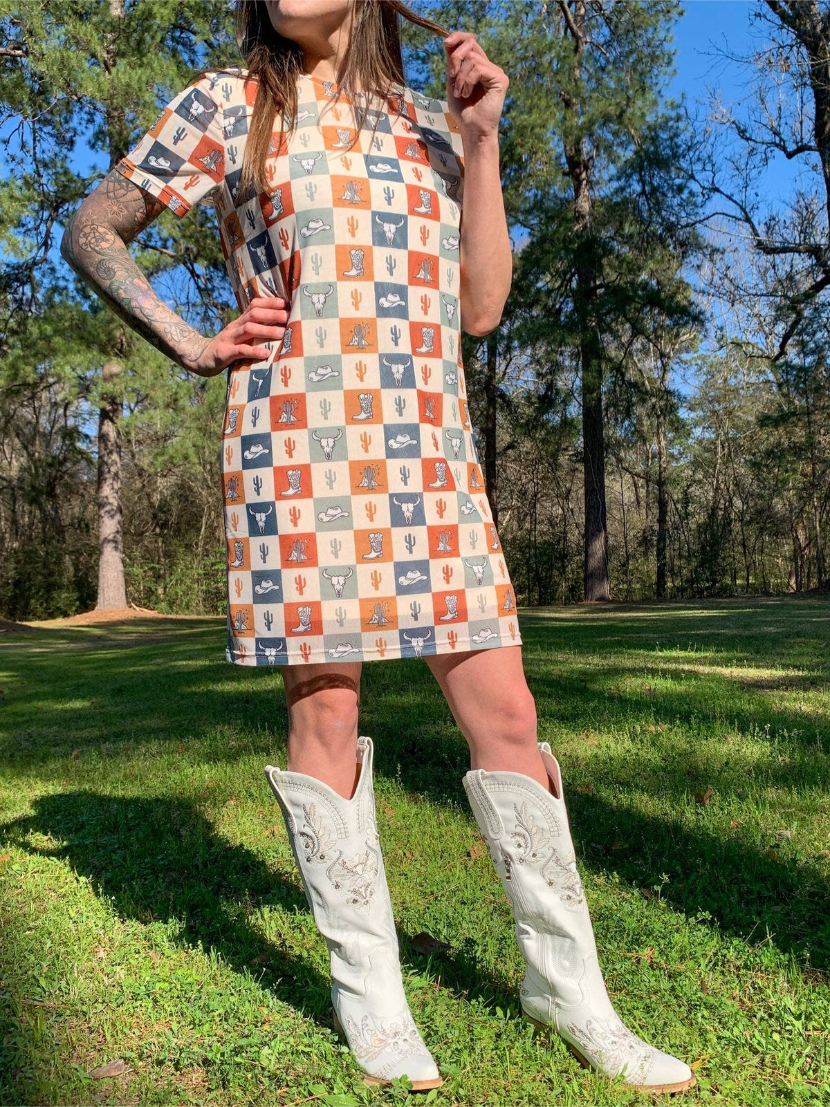 Checkered Charm Mesh Dress