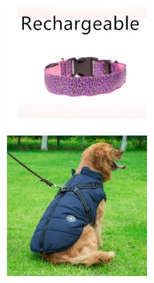 LED Dog Collar Safety Adjustable Nylon Leopard Print Rechargeable