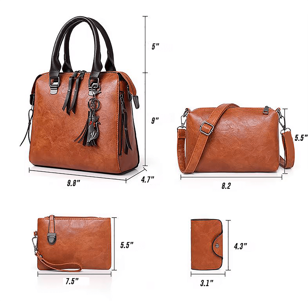 Vintage Leather 4 Piece Messenger Bag Set Carryall Model VL4P Tote Clutch