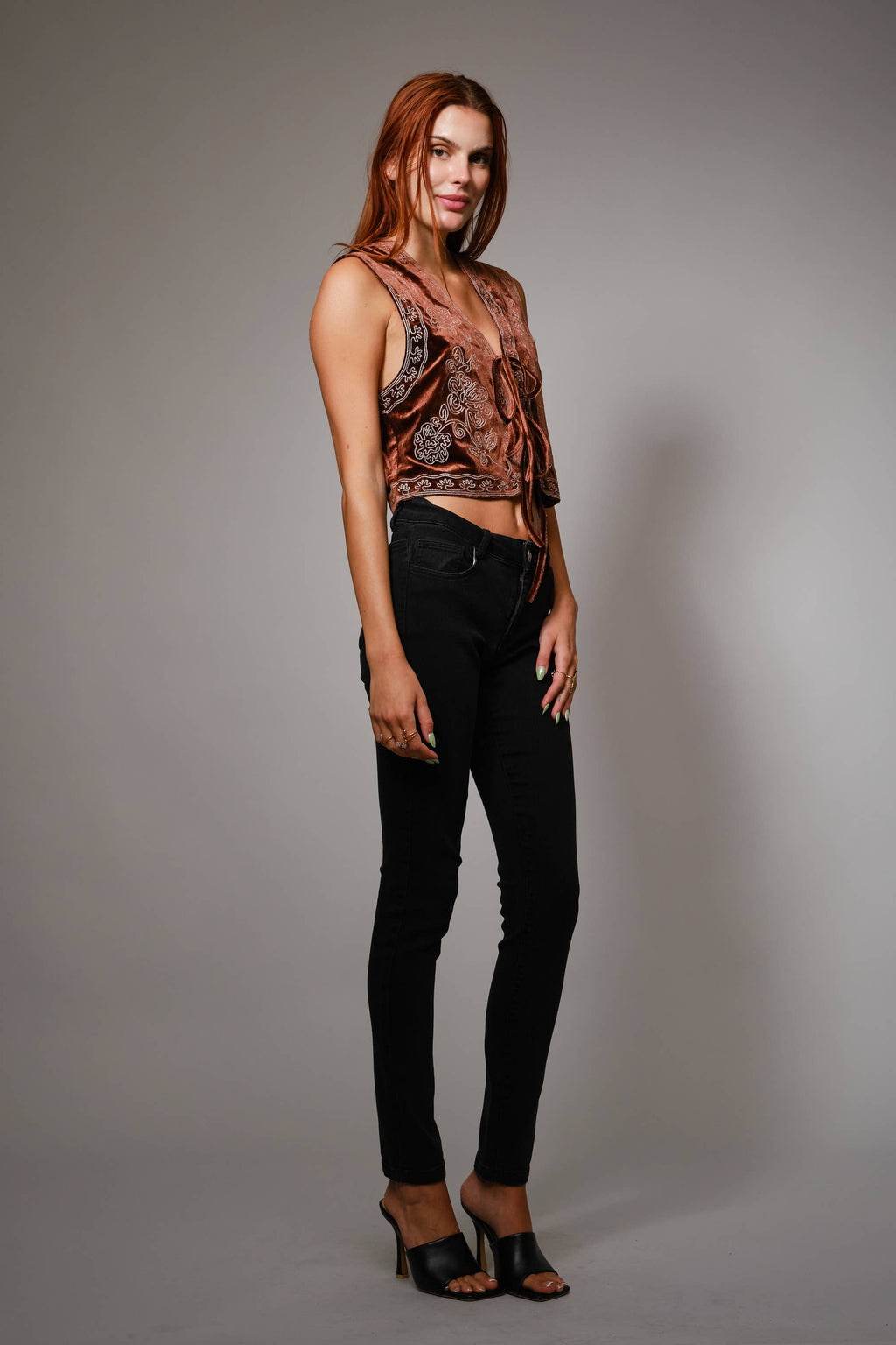 Embroidered Velvet Vest