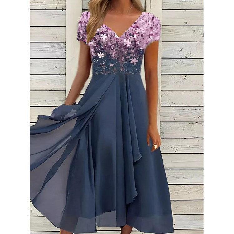 Serene Blooms Chiffon Patchwork Dress Womens Summer Dress Sb01