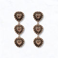 Western Inspired Triple Heart Dangle Earrings: Bronze