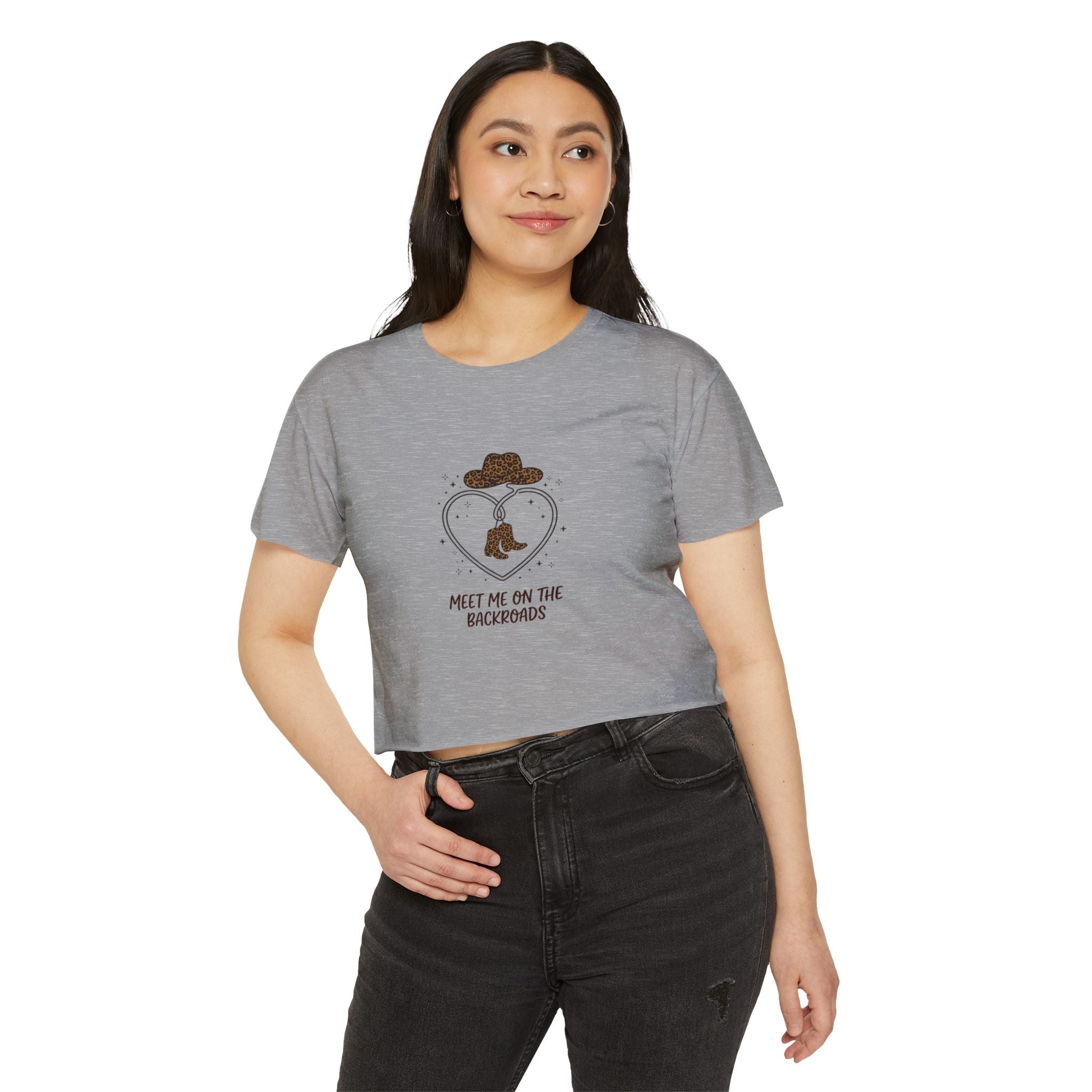 Festival Crop Top — "Meet Me on the Backroads" Country Cowgirl Graphic