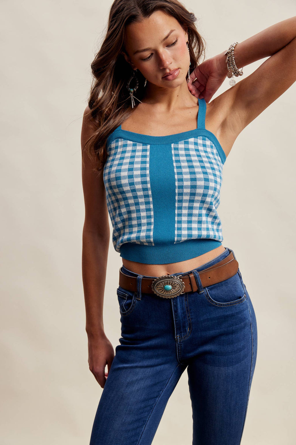 Gingham Knit Cami Tank Top
