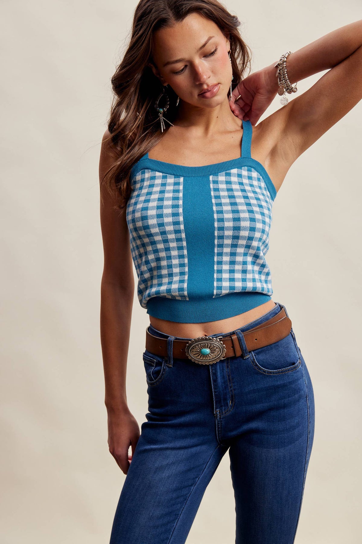 Gingham Knit Cami Tank Top
