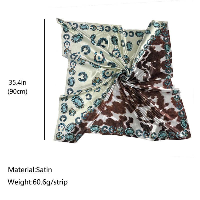 Turquoise Cow Pattern Western Scarf For Women Cowgirl Accessory