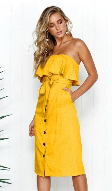 Summer Sun Strapless Button Down Dress Casual Summer Wear