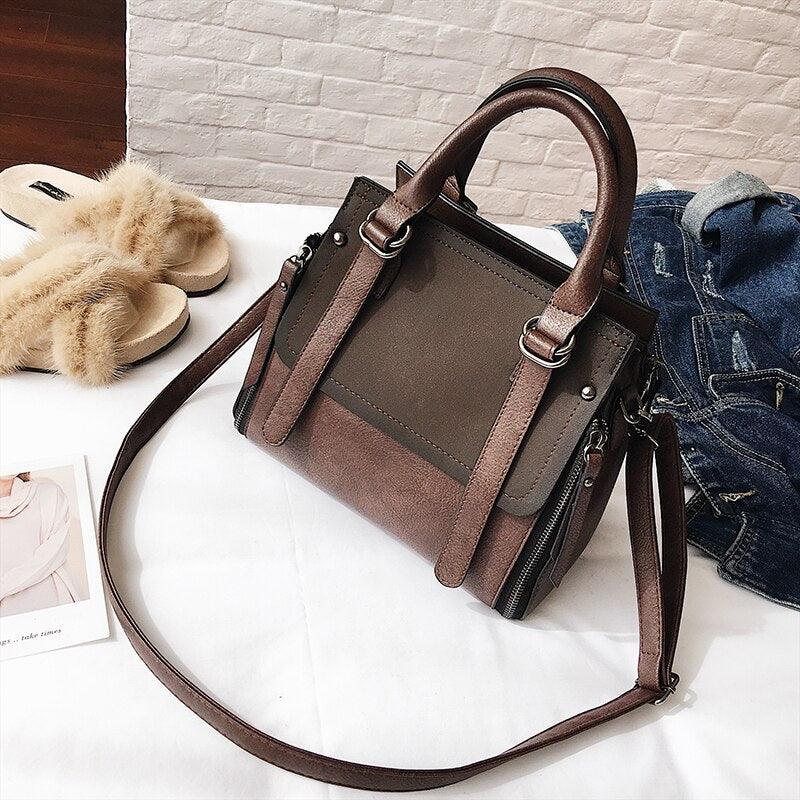 Vintage Leather Handbag Shoulder Bag Model VHL01 Zipper Closure