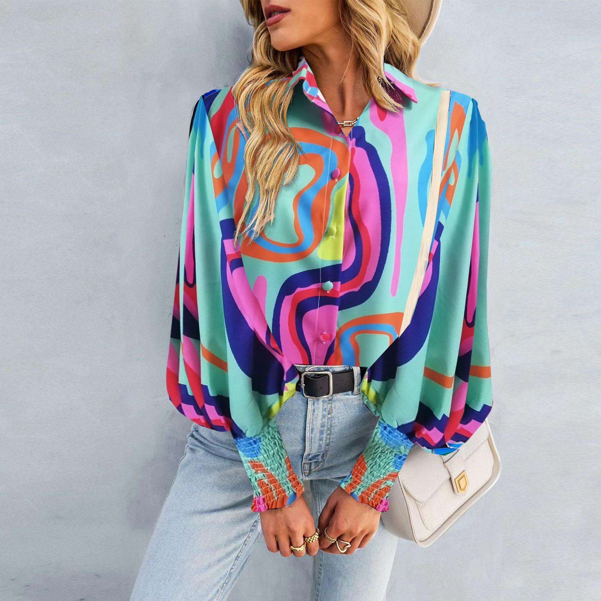 Boho Lantern Sleeve Top Relaxed Fit Casual Shirt for Women