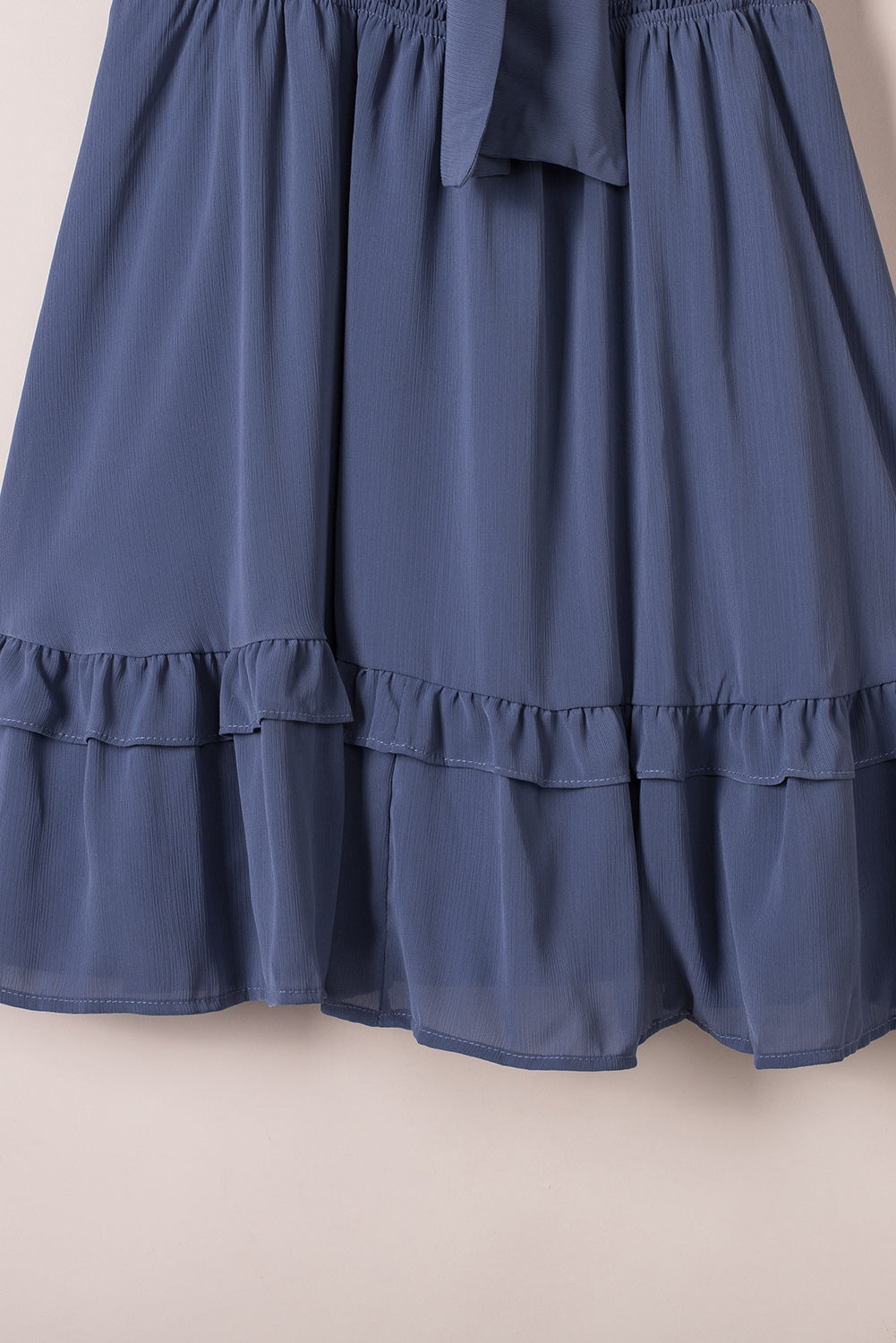 Blue Deep V Neck Self-tie Knotted Front Layered Flare Mini Dress