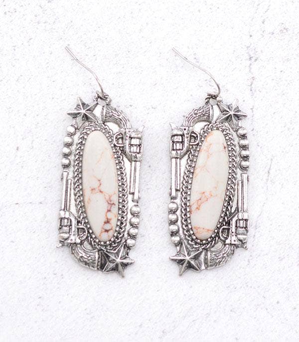 Semi Stone Cowgirl Pistol Earrings