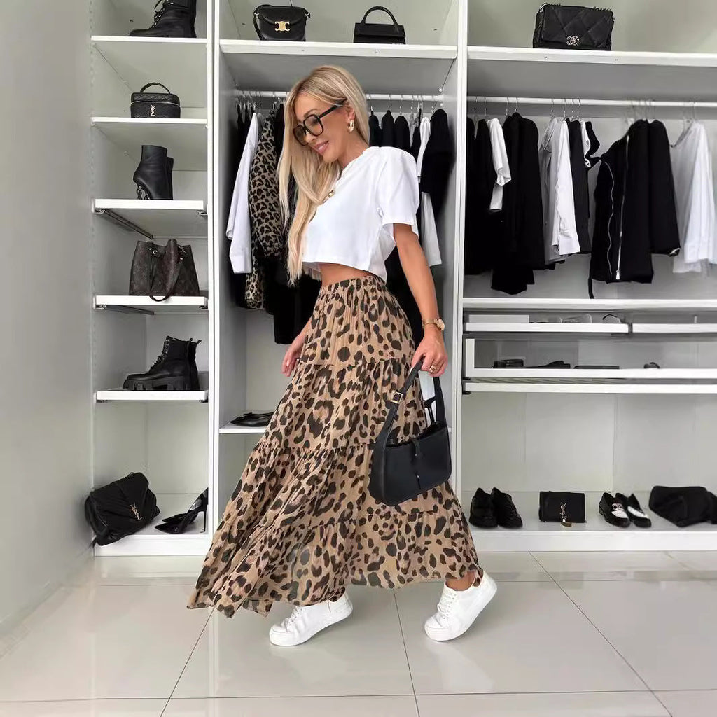 Leopard-print Design Long Flowy Skirt