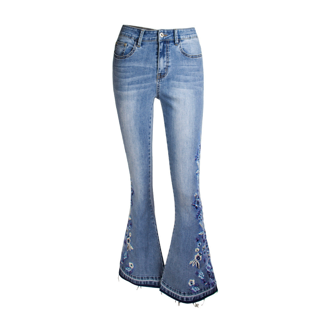 Riley Flared Denim Jeans Light Blue Mid Waist Womens Casual Wear Model Riley